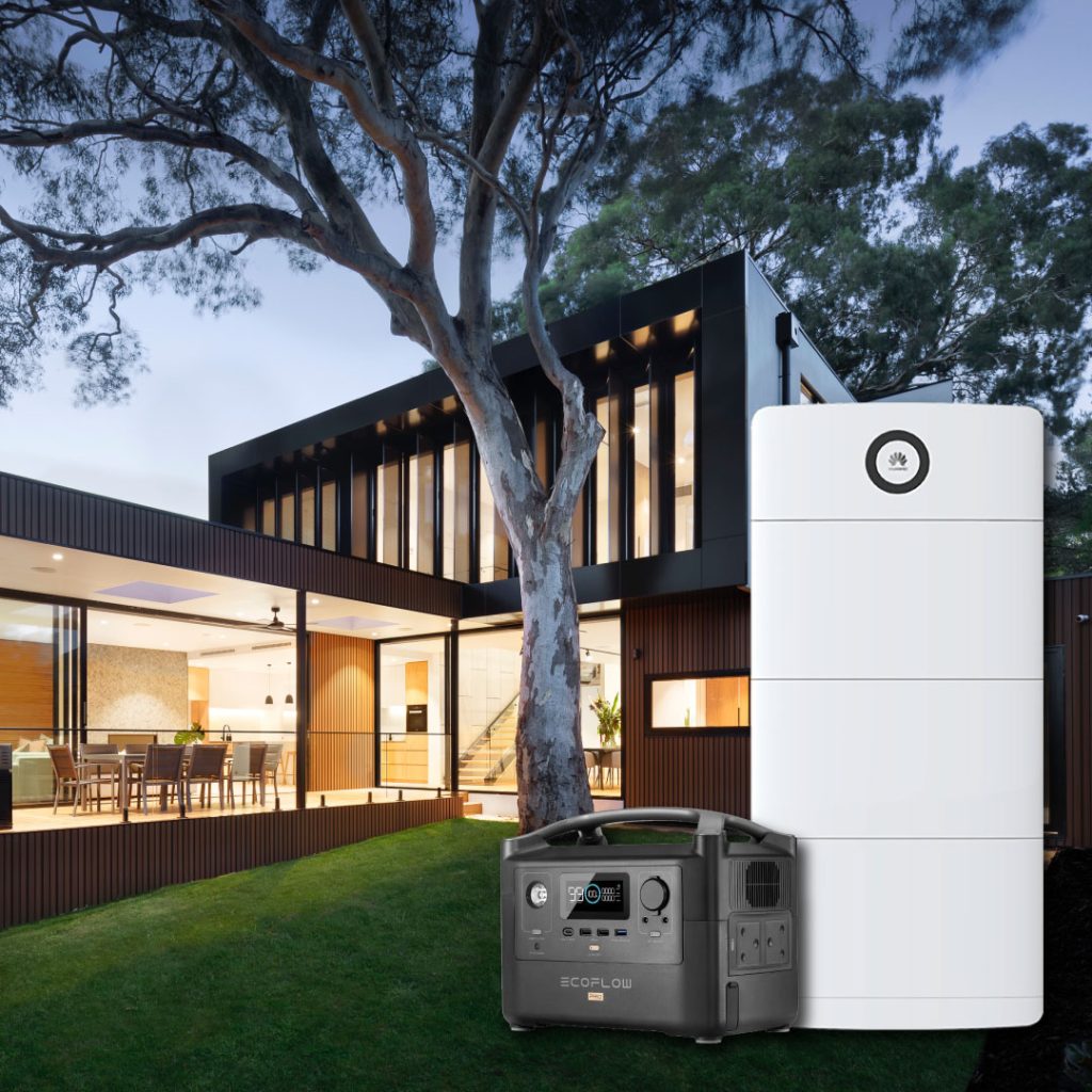 Image of a Huawei Back-up Battery and inverter lighting a house