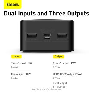 Baseus Bipow Digital Display Power Bank 30000mAh 15W - input and output ports