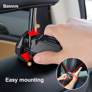BASEUS Back Seat Headrest Phone Holder with Hook - easy mounting