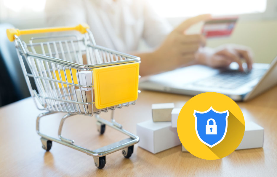 image of someone entering credit card online with Shopping trolley
