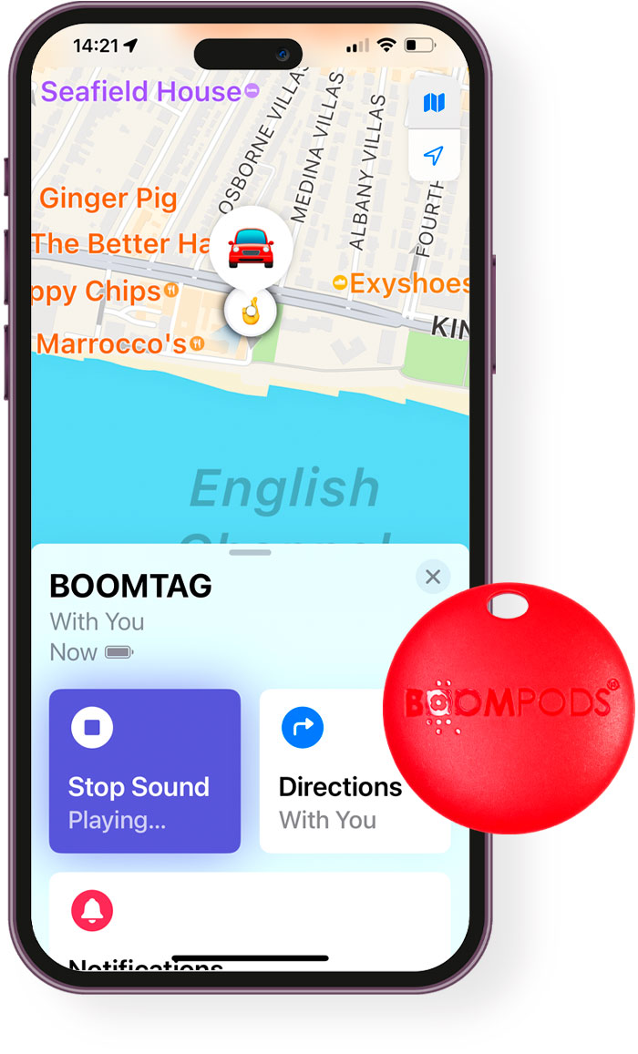 boomtag, image of iphone sending nearby sound alert