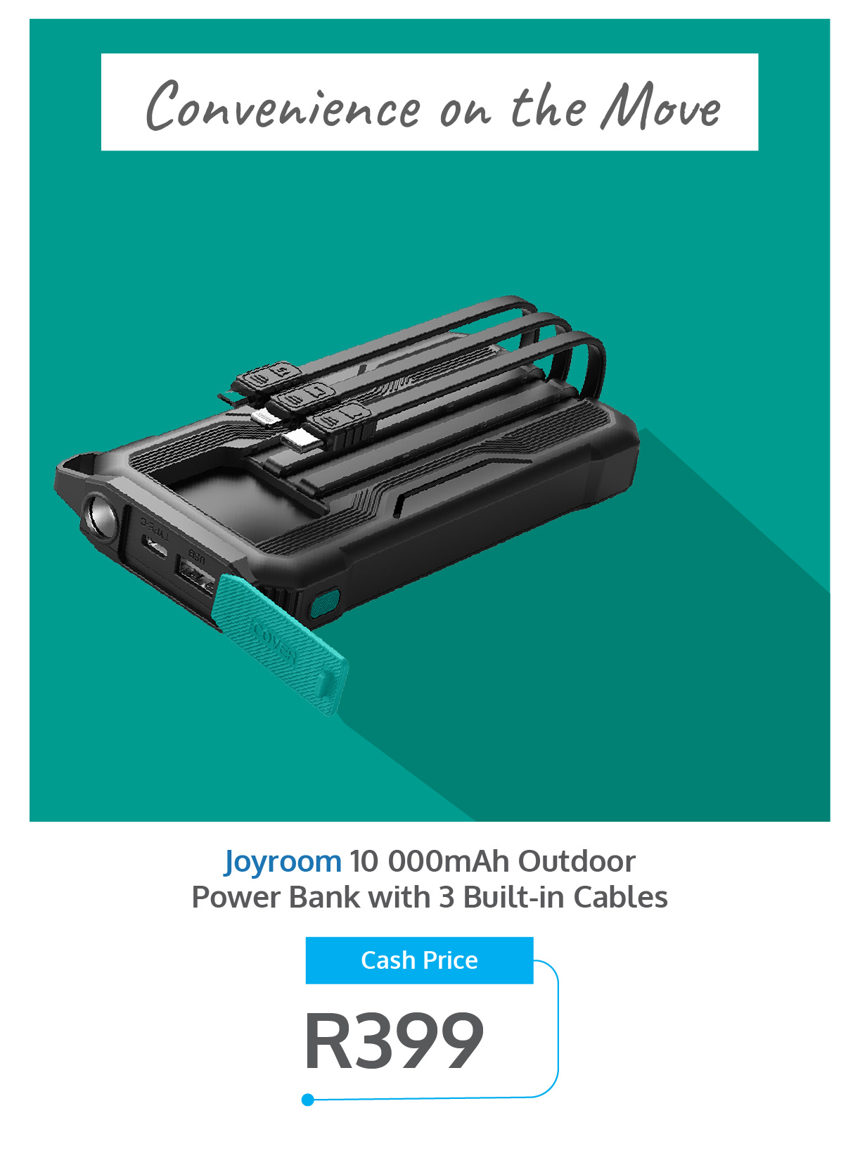 Joyroom 10000mAh Powerbank with three cables - Prepaid hero deal - April