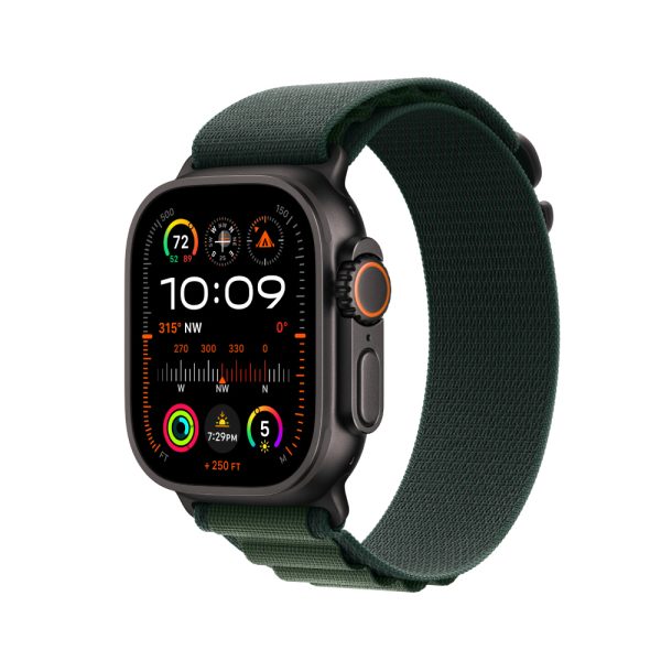 Apple Watch Ultra2 Black Titanium with Dark Green Alpine Loop Band