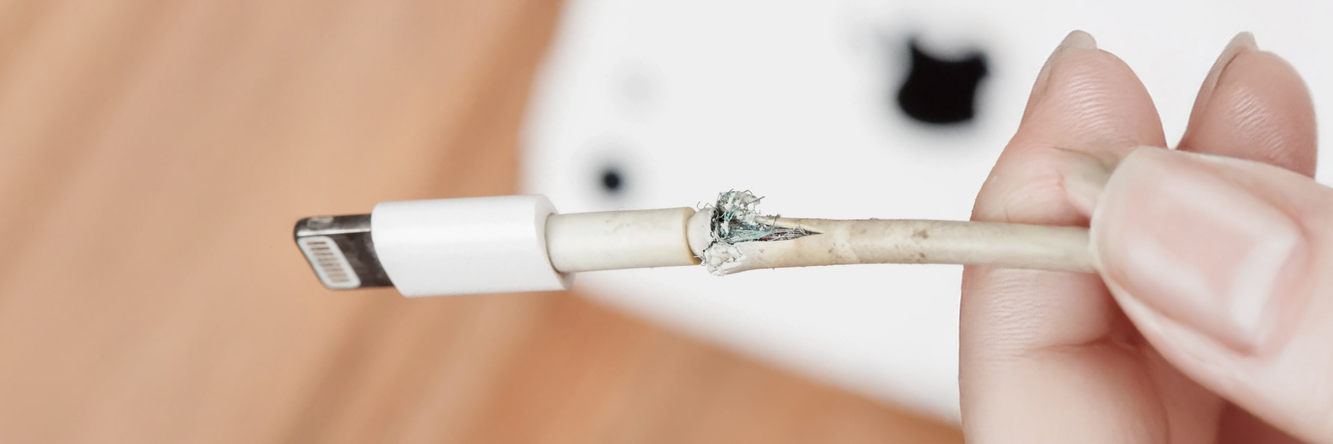 image of a frayed charging cable