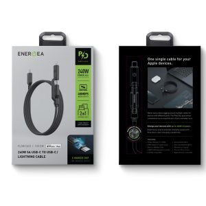 ENERGEA Flow Duo 240W 2-in-1 USB-C to USB-C/Lightning Cable 1.5m