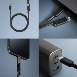 ENERGEA Flow Duo 240W 2-in-1 USB-C to USB-C/Lightning Cable 1.5m
