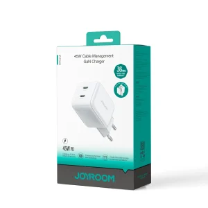 JOYROOM 45W 2-Port Cable Management GaN Charger + packaging